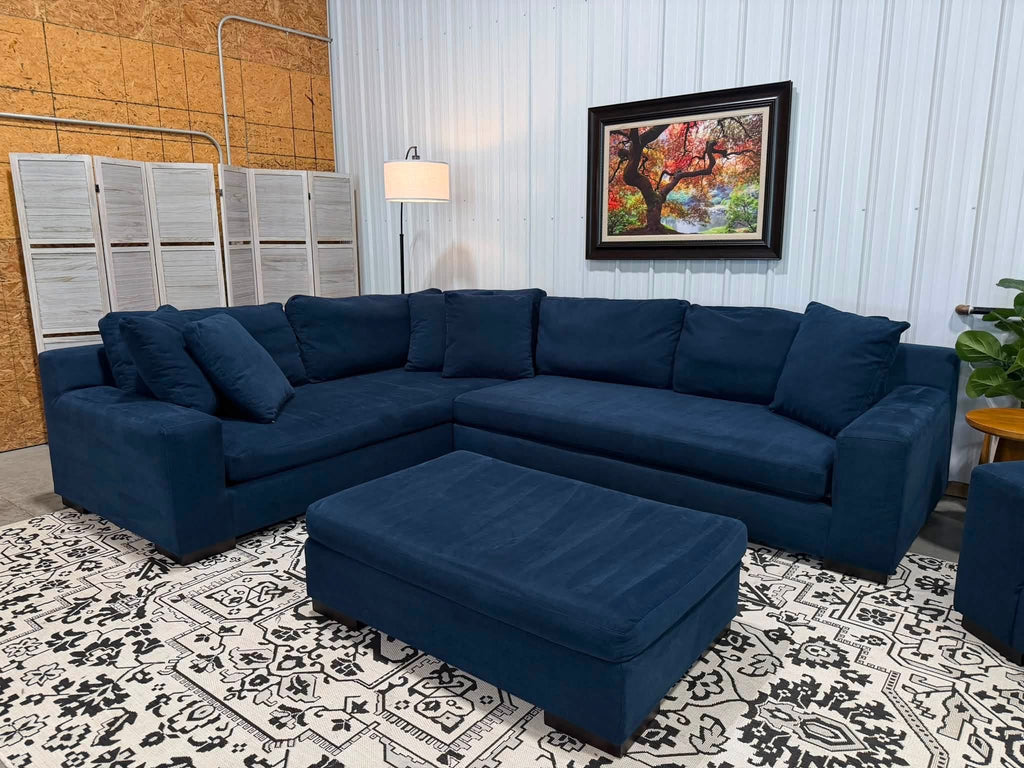 2 Piece Navy Blue Sectional + Oversized Chair & Ottoman
