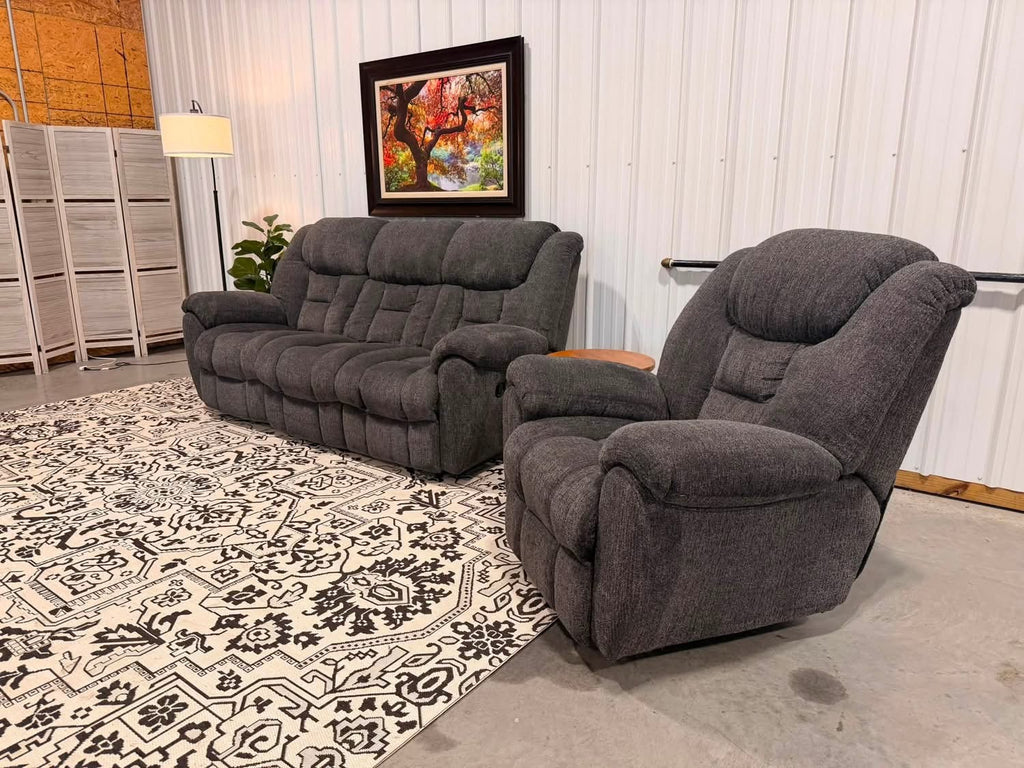 Charcoal Gray Reclining Couch + Recliner