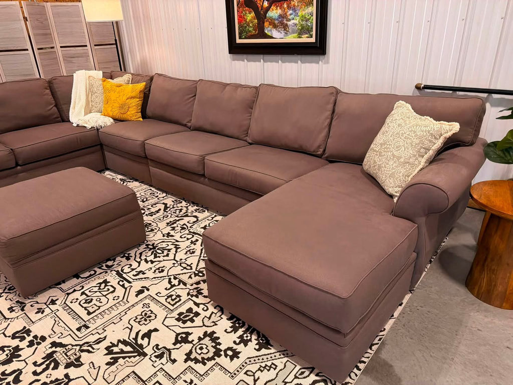 Extra Large 6 Piece Taupe Sectional + Storage Ottoman