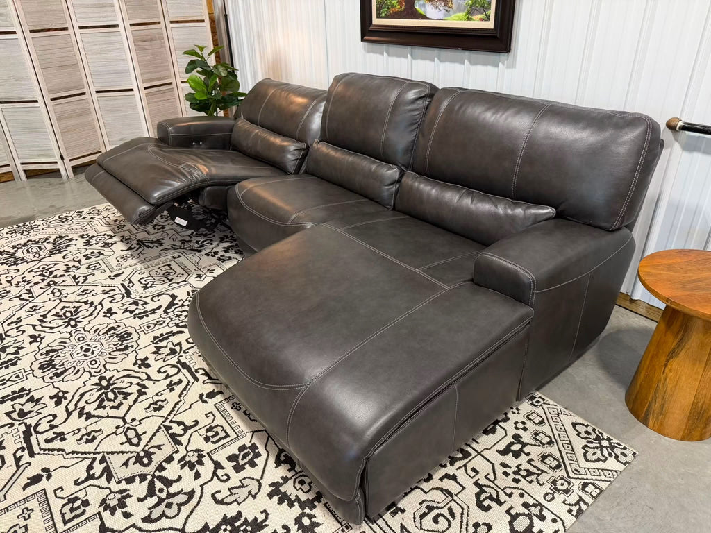 3 Piece Charcoal Gray Power Reclining Sectional w/ Chaise