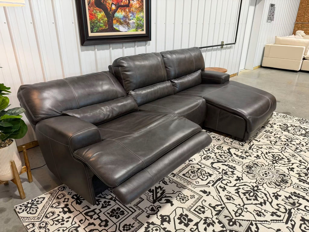 3 Piece Charcoal Gray Power Reclining Sectional w/ Chaise