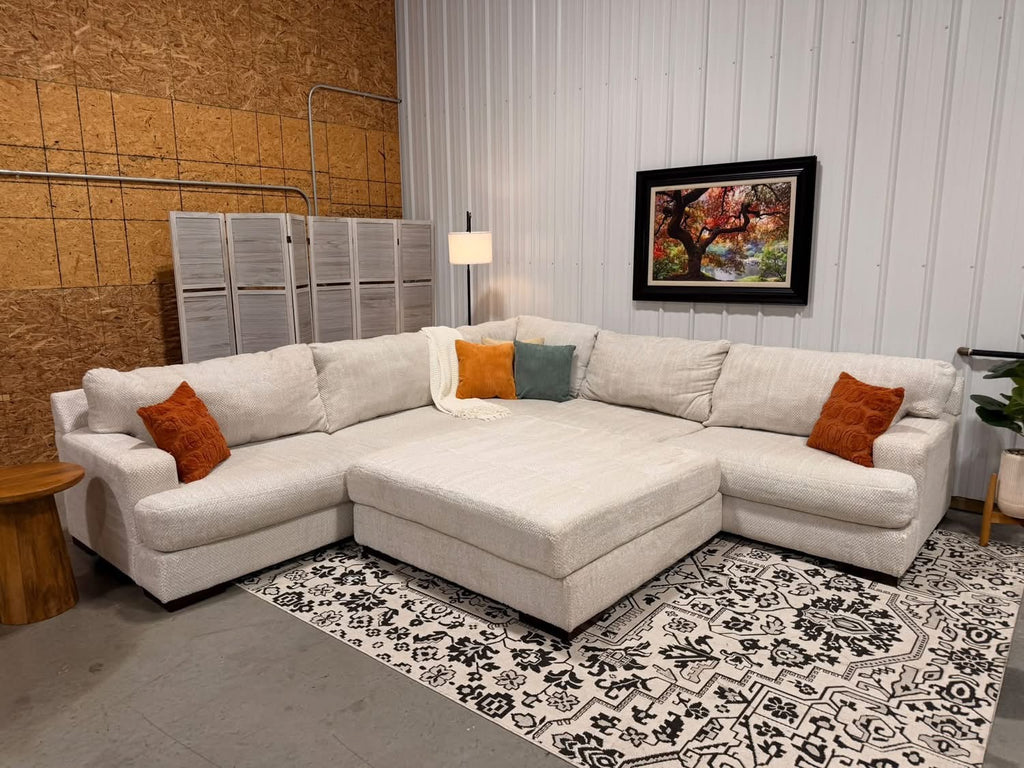 Oversized Cream Ashley Sectional + Ottoman