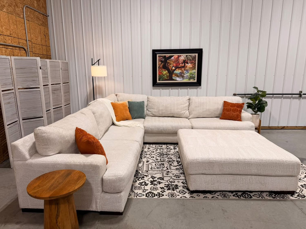 Oversized Cream Ashley Sectional + Ottoman