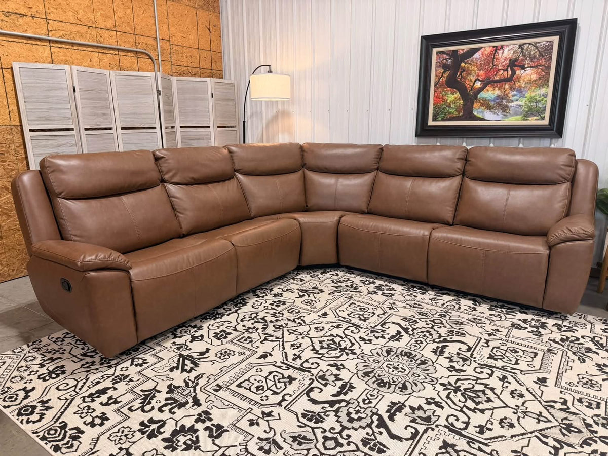 5 Piece Cognac Leather Reclining Modular Sectional by RoomSense