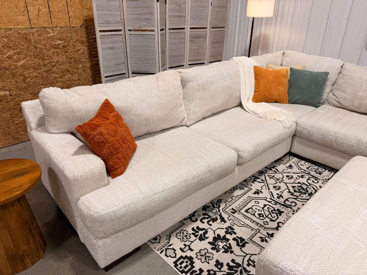Oversized Cream Ashley Sectional + Ottoman
