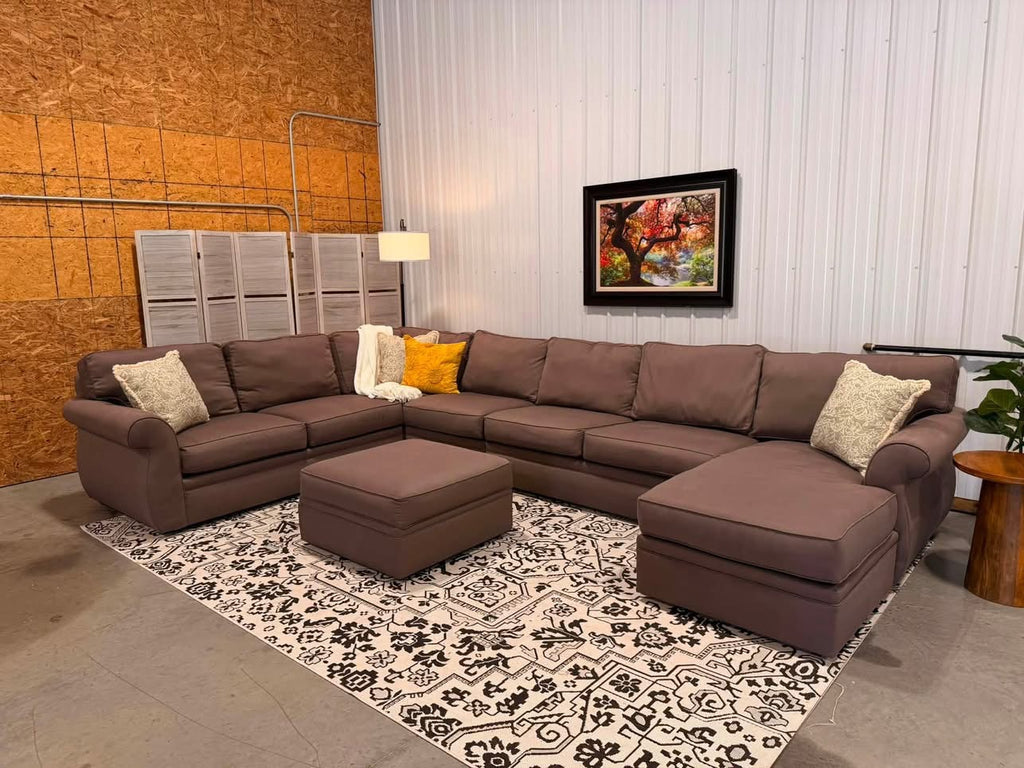Extra Large 6 Piece Taupe Sectional + Storage Ottoman