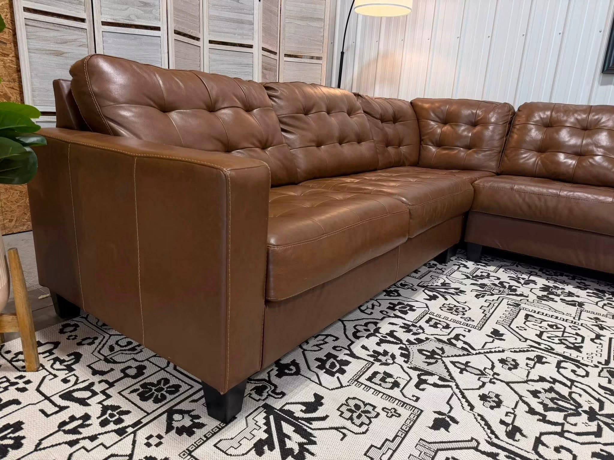 4 Piece Cognac Genuine Leather Sectional w/ Chaise