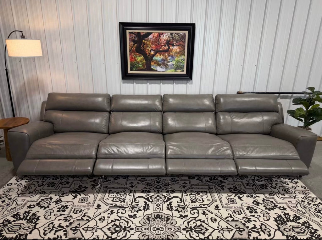 Gray Leather Reclining Sectional