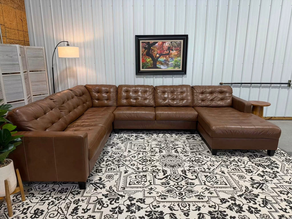 4 Piece Cognac Genuine Leather Sectional w/ Chaise