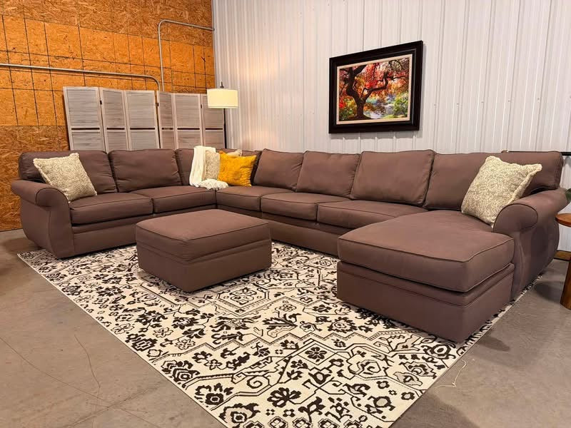 Extra Large 6 Piece Taupe Sectional + Storage Ottoman