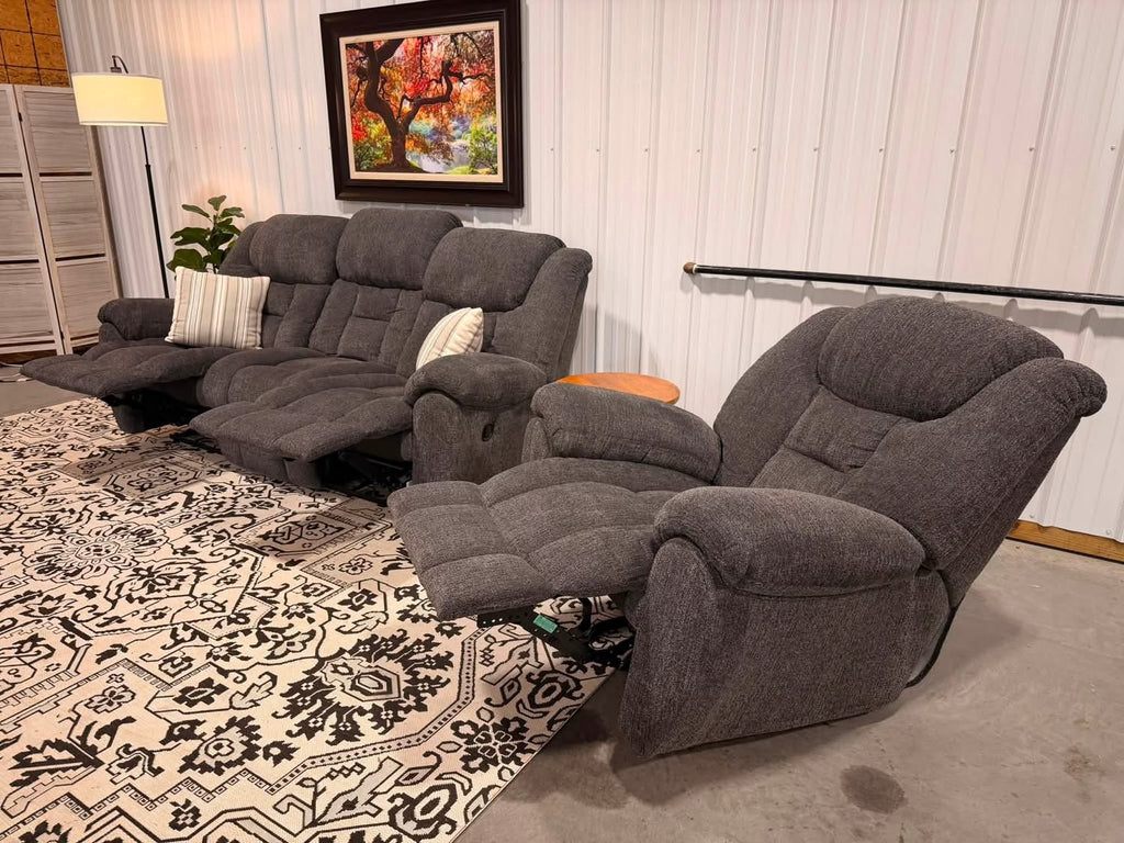 Charcoal Gray Reclining Couch + Recliner