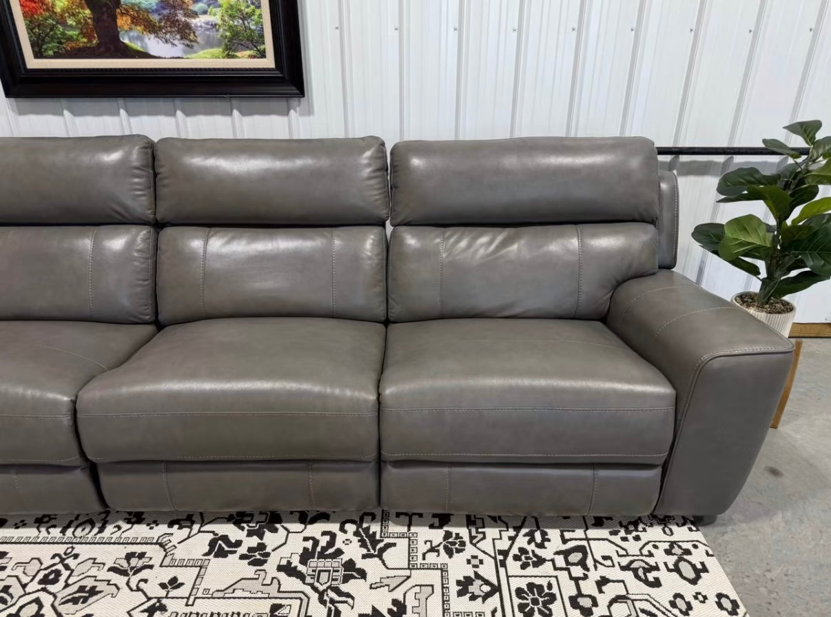 Gray Leather Reclining Sectional