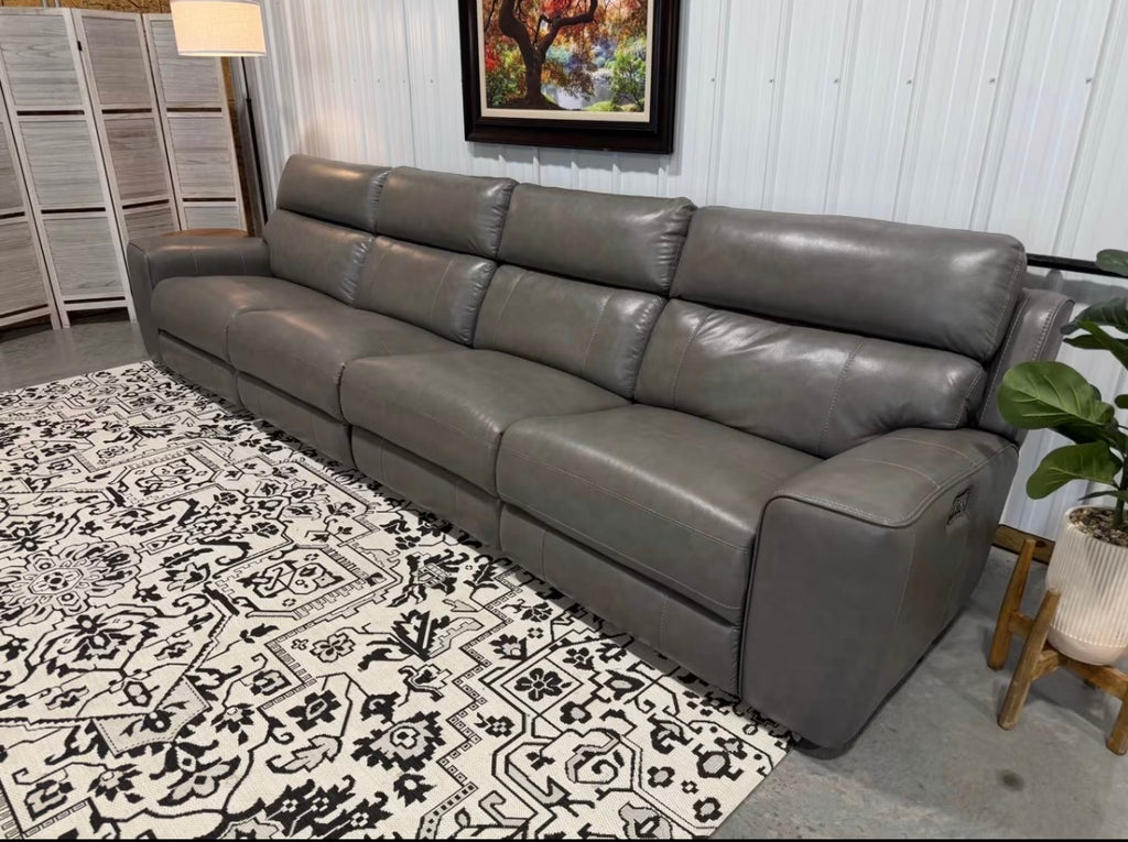 Gray Leather Reclining Sectional