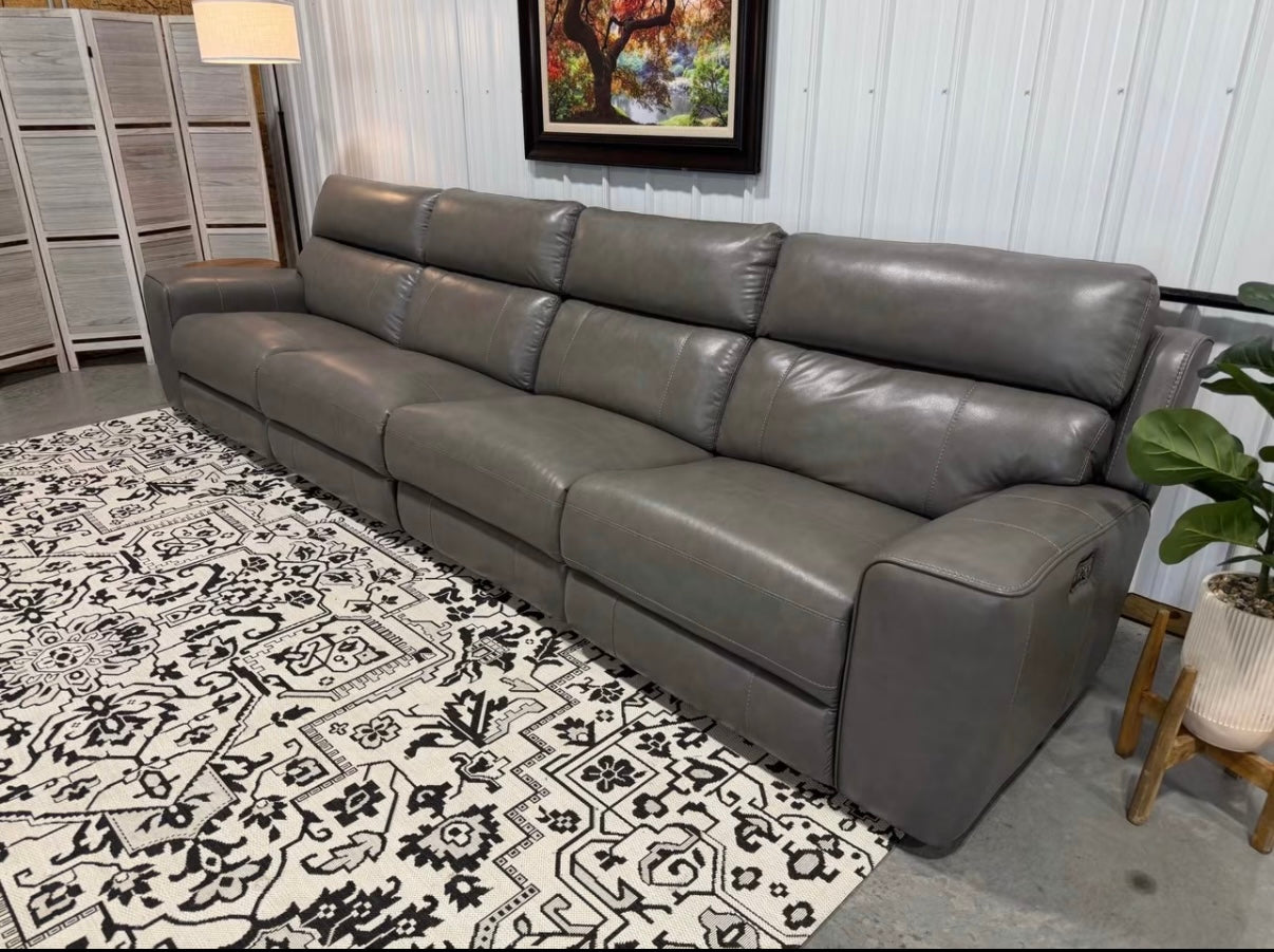 Gray Leather Reclining Sectional