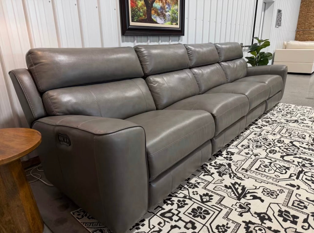 Gray Leather Reclining Sectional