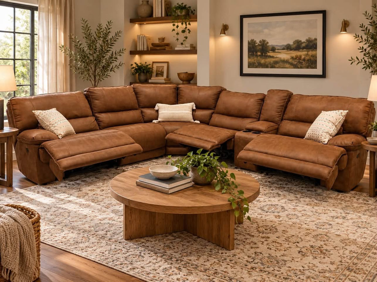 6 Piece Cognac Brown Reclining Sectional by Ashley Furniture
