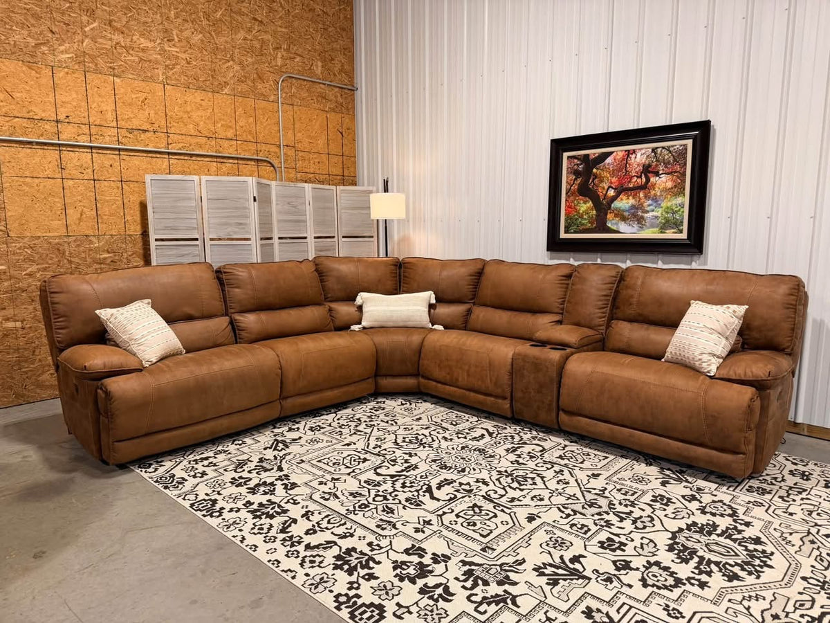 6 Piece Cognac Brown Reclining Sectional by Ashley Furniture
