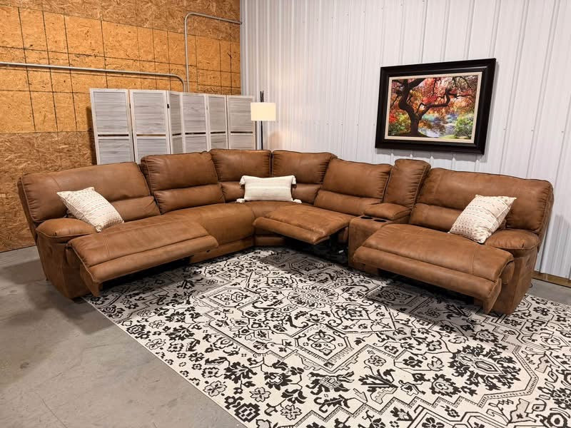 6 Piece Cognac Brown Reclining Sectional by Ashley Furniture