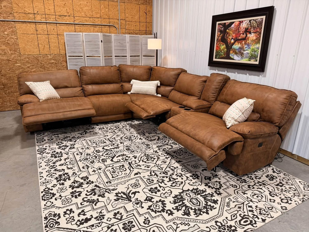 6 Piece Cognac Brown Reclining Sectional by Ashley Furniture