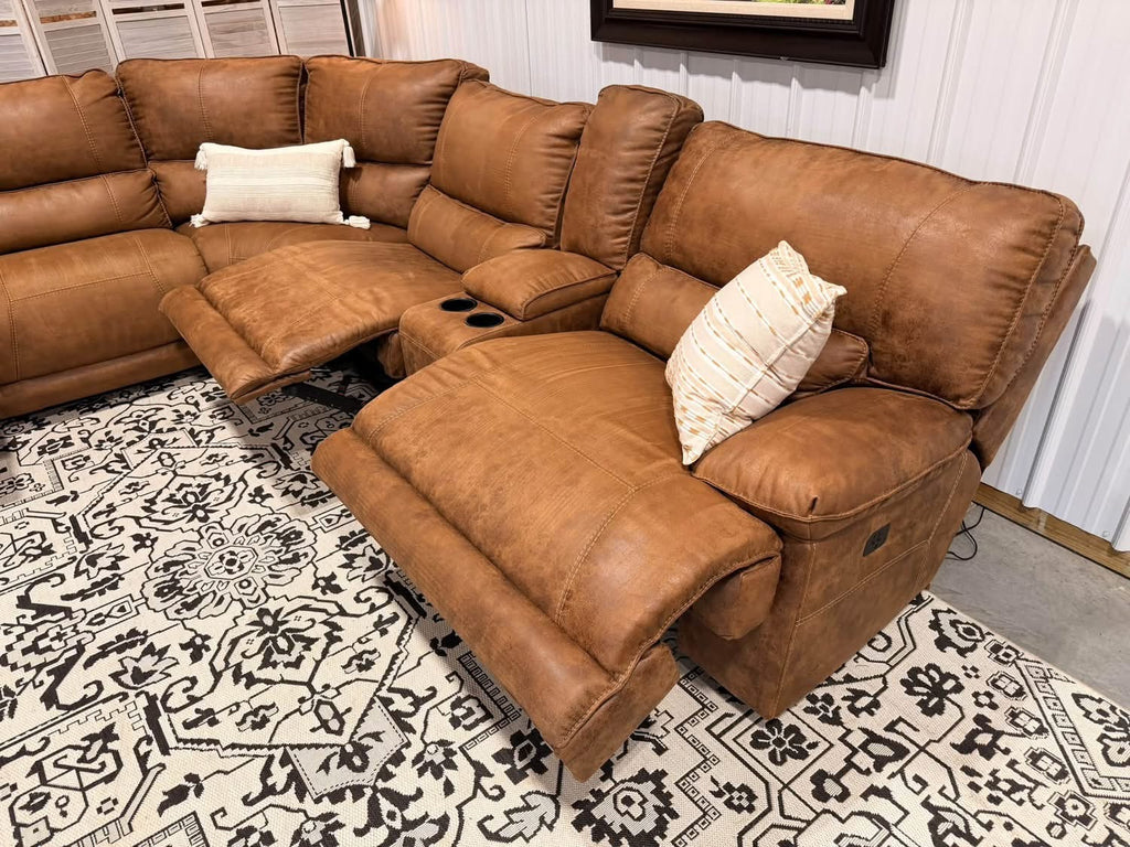 6 Piece Cognac Brown Reclining Sectional by Ashley Furniture
