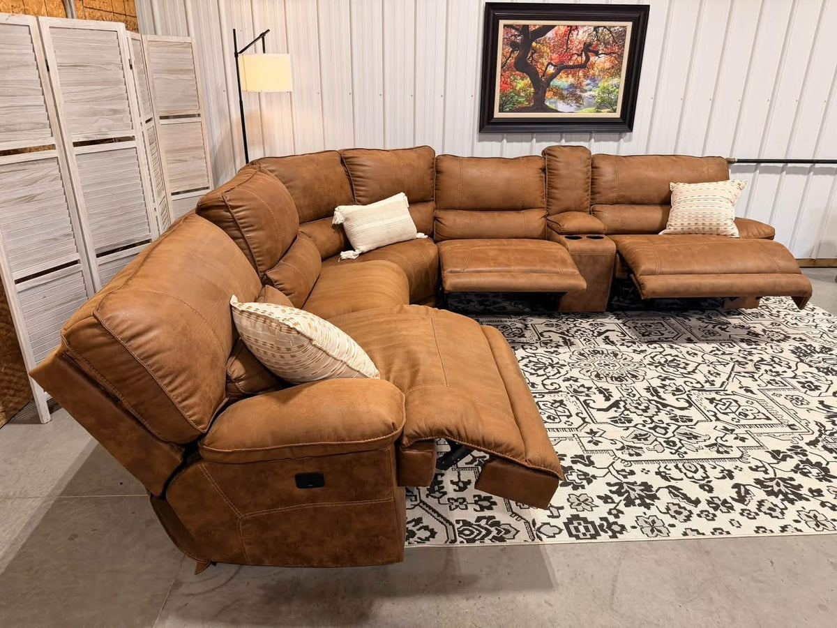 6 Piece Cognac Brown Reclining Sectional by Ashley Furniture